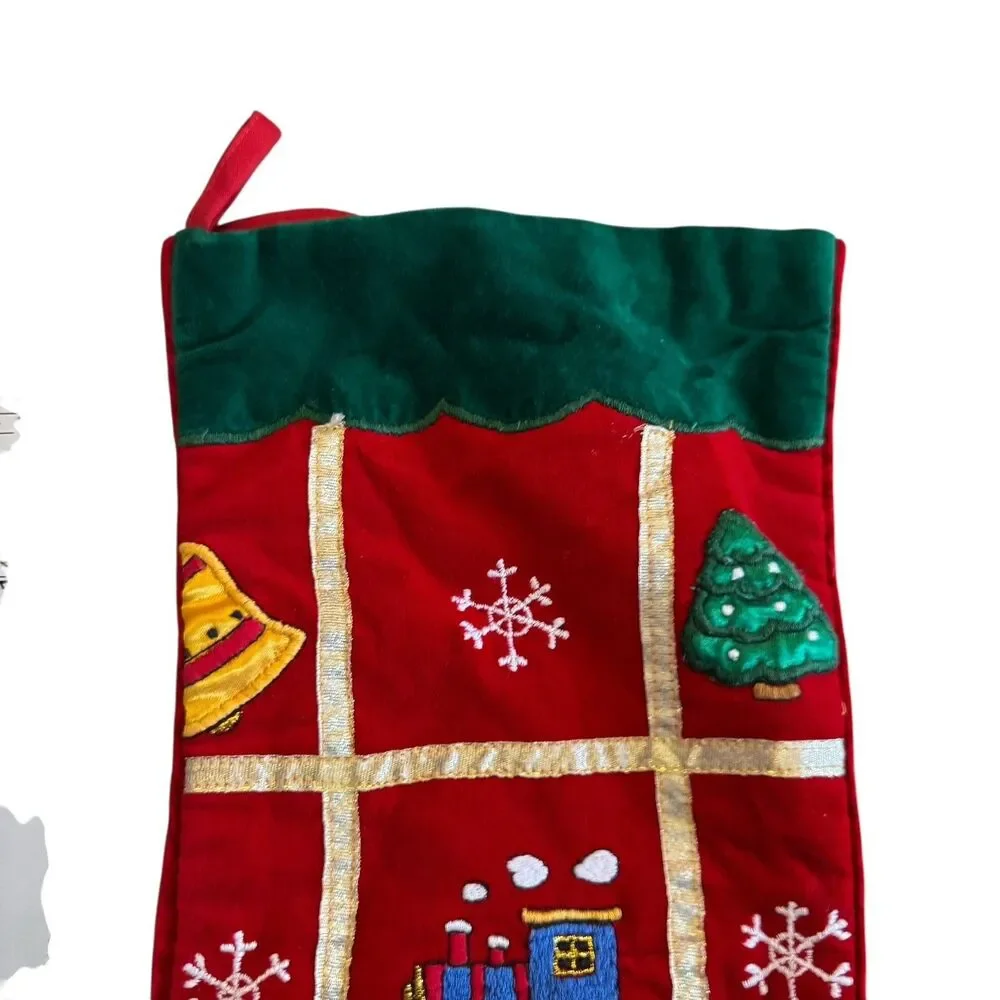Decorative‎ Christmas Stocking Toys Tree Drum Snowflakes Gold Ribbon Red 18.5”